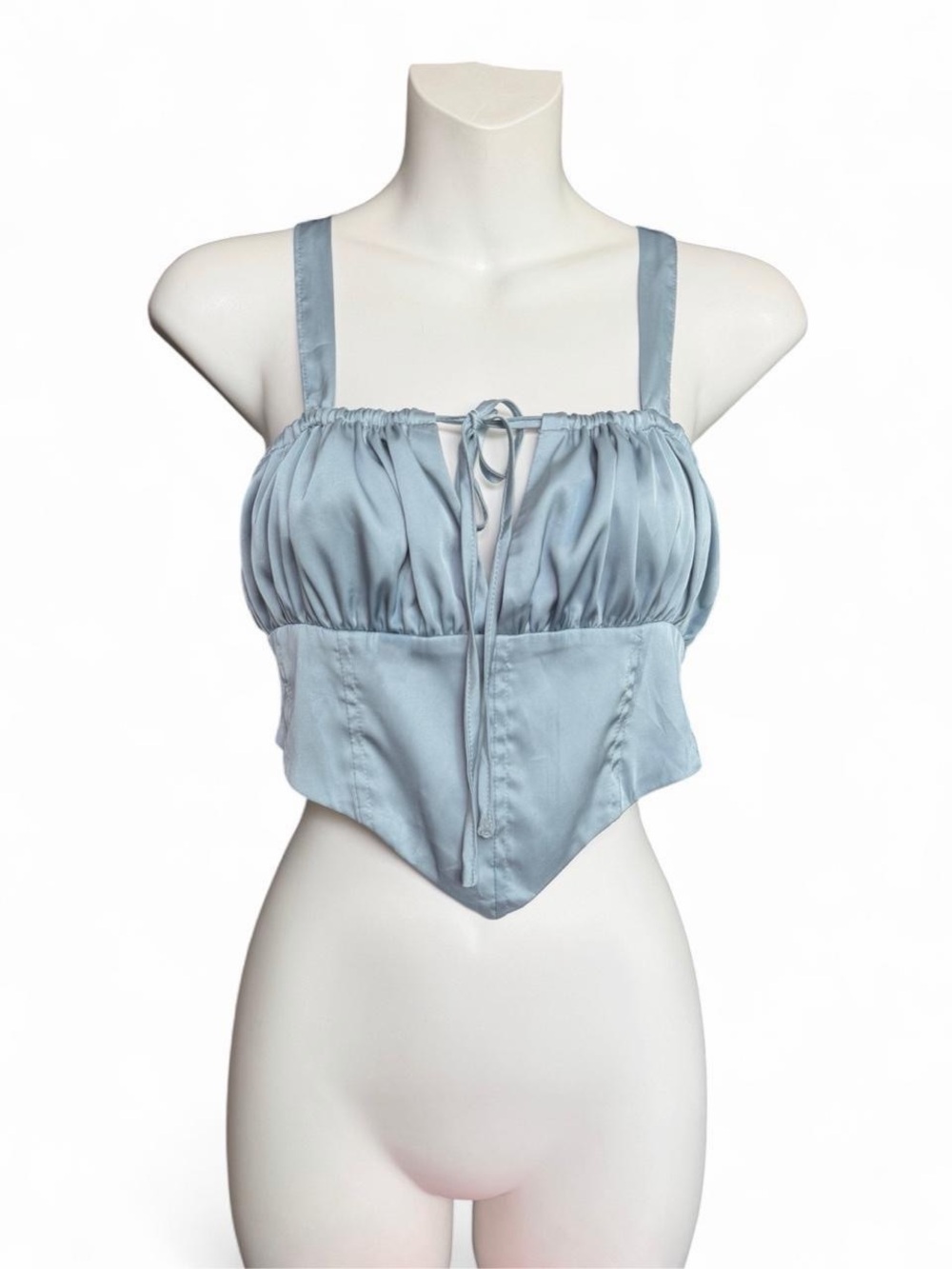Forever 21 Light Blue Satin Corset-Style Crop Top